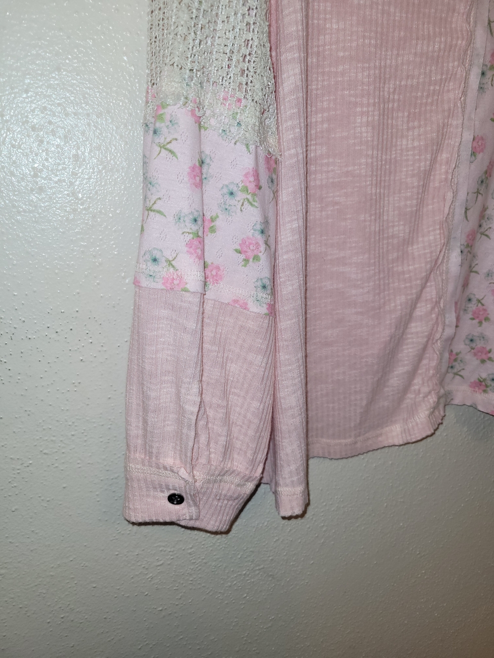 POL Floral Crochet Mixed Media Top Pink Boho Cottagecore Size M - Picture 7 of 7